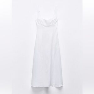 Zara Strapless White 100% Linen Midi Dress